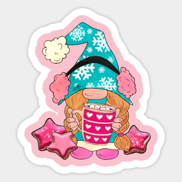 Cute Gnome with Hot Cocoa Sticker by Designs by Ira